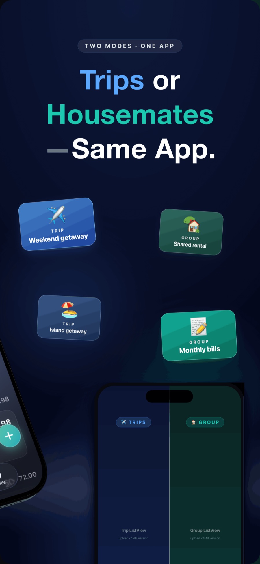 Trips and Groups modes side by side